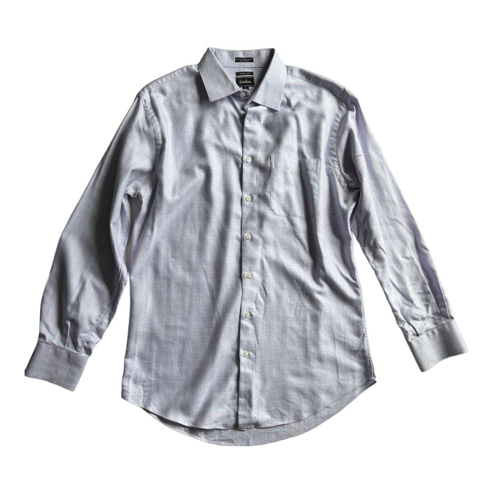Neiman Marcus basket weave plaid soft cotton button down shirt | size 16.5 34/35